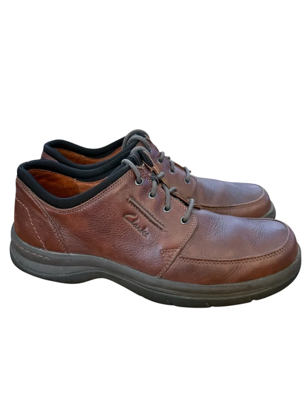 Clarks Travel Trek Men’s 10 Brown Leather Walking Comfort Oxford Shoes